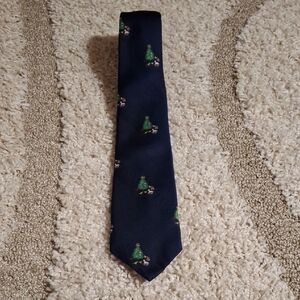 Appleseed's Festive Navy Tie with Christmas Trees